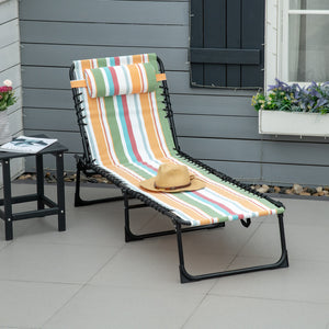 Outsunny Folding Chaise Lounge Pool Chair, Patio Sun Tanning Chair, Outdoor Lounge Chair with 4-Position Reclining Back, Breathable Mesh Seat for Beach, Yard, Patio, Rainbow Striped