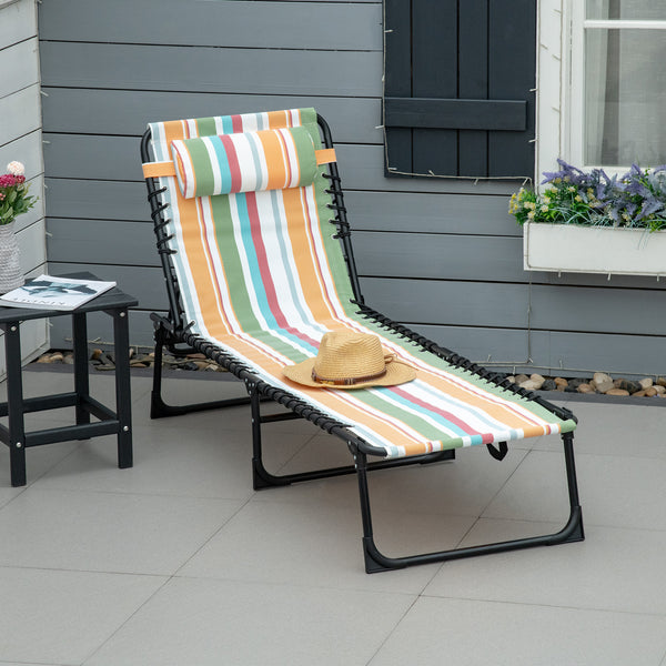 Outsunny Folding Chaise Lounge Pool Chair, Patio Sun Tanning Chair, Outdoor Lounge Chair with 4-Position Reclining Back, Breathable Mesh Seat for Beach, Yard, Patio, Rainbow Striped