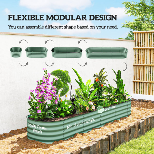 8' x 2' x 1' Galvanized Raised Garden Bed Kit, Outdoor Metal Elevated Planter Box with Safety Edging, Easy DIY Stock Tank for Growing Flowers, Herbs & Vegetables, Green