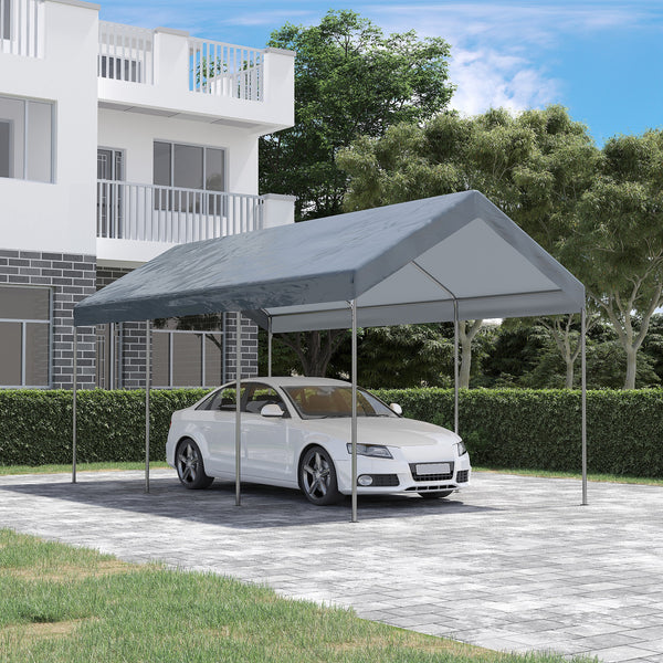 Outsunny 10' x 20' Party Tent and Carport, Height Adjustable Portable Garage, Outdoor Canopy Tent 8 Legs without Sidewalls for Car, Truck, Boat, Motorcycle, Bike, Garden Tools, Gray