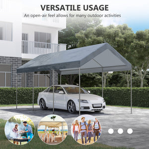 Outsunny 10' x 20' Party Tent and Carport, Height Adjustable Portable Garage, Outdoor Canopy Tent 8 Legs without Sidewalls for Car, Truck, Boat, Motorcycle, Bike, Garden Tools, Gray