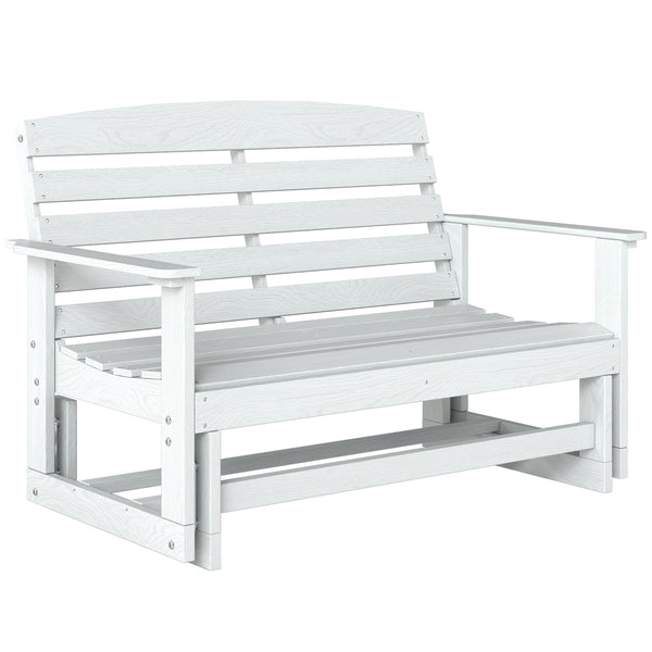 2-Person Outdoor Glider Bench Patio Double Swing Rocking Chair Loveseat w/ Slatted HDPE Frame for Backyard Garden Porch, Distressed White