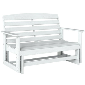 2-Person Outdoor Glider Bench Patio Double Swing Rocking Chair Loveseat w/ Slatted HDPE Frame for Backyard Garden Porch, Distressed White