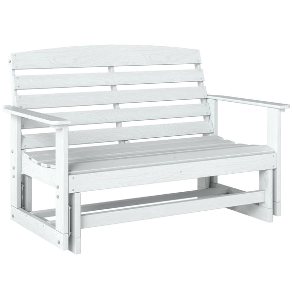 2-Person Outdoor Glider Bench Patio Double Swing Rocking Chair Loveseat w/ Slatted HDPE Frame for Backyard Garden Porch, Distressed White