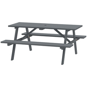 6 Seater Wooden Picnic Table Bench for Outdoor Garden or Patio with Parasol Cutout 150 cm Grey