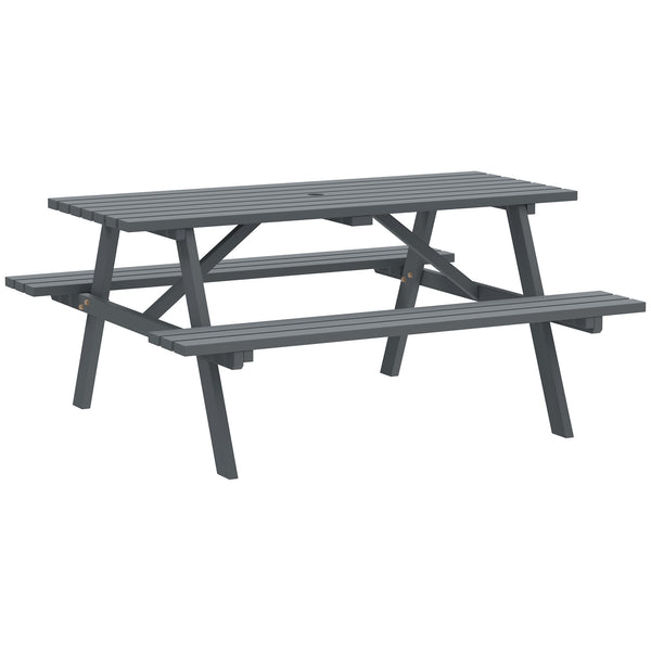 6 Seater Wooden Picnic Table Bench for Outdoor Garden or Patio with Parasol Cutout 150 cm Grey