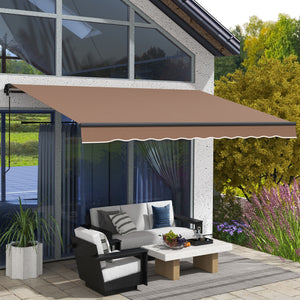 Outsunny 12' x 10' Retractable Awning, Patio Awning Sunshade Shelter with Manual Crank Handle, 280gsm UV Resistant Fabric and Aluminum Frame for Deck, Balcony, Yard, Coffee