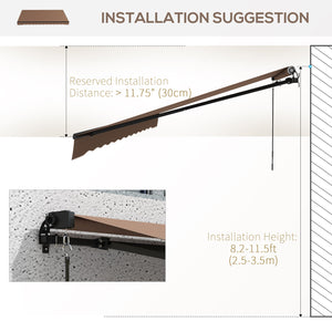 Outsunny 12' x 10' Retractable Awning, Patio Awning Sunshade Shelter with Manual Crank Handle, 280gsm UV Resistant Fabric and Aluminum Frame for Deck, Balcony, Yard, Coffee