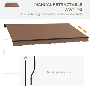 Outsunny 12' x 10' Retractable Awning, Patio Awning Sunshade Shelter with Manual Crank Handle, 280gsm UV Resistant Fabric and Aluminum Frame for Deck, Balcony, Yard, Coffee