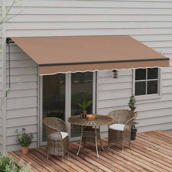 Outsunny 12' x 10' Retractable Awning, Patio Awning Sunshade Shelter with Manual Crank Handle, 280gsm UV Resistant Fabric and Aluminum Frame for Deck, Balcony, Yard, Coffee