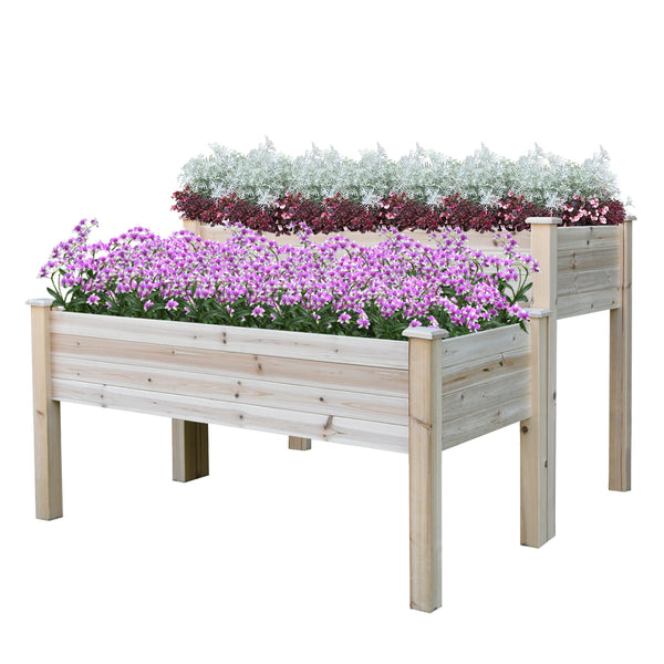 Outsunny 2 Tier Raised Garden Bed, Elevated Wooden 2 Box Planter, Gardening Grow Stand, Planting Bed for Flowers, Vegetables, Herb, Natural