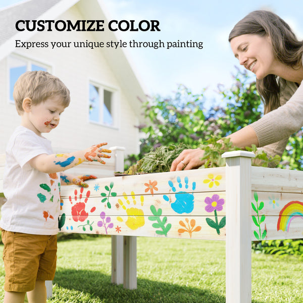 2 Tiers Raised Garden Bed, Wooden Elevated Planter Box with Legs Gardening Planting Bed with 2 Compartments for Flower Vegetable Herb Grow, Natural