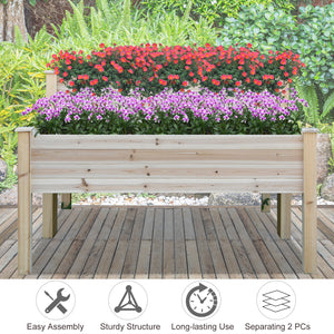 Outsunny 2 Tier Raised Garden Bed, Elevated Wooden 2 Box Planter, Gardening Grow Stand, Planting Bed for Flowers, Vegetables, Herb, Natural