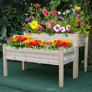 Outsunny 2 Tier Raised Garden Bed, Elevated Wooden 2 Box Planter, Gardening Grow Stand, Planting Bed for Flowers, Vegetables, Herb, Natural