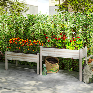 2 Tiers Raised Garden Bed, Wooden Elevated Planter Box with Legs Gardening Planting Bed with 2 Compartments for Flower Vegetable Herb Grow, Natural