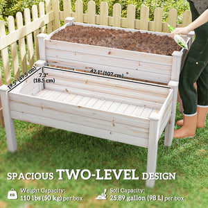 2 Tiers Raised Garden Bed, Wooden Elevated Planter Box with Legs Gardening Planting Bed with 2 Compartments for Flower Vegetable Herb Grow, Natural