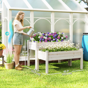 2 Tiers Raised Garden Bed, Wooden Elevated Planter Box with Legs Gardening Planting Bed with 2 Compartments for Flower Vegetable Herb Grow, Natural