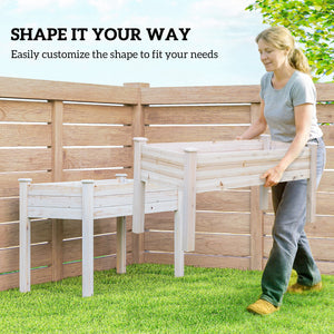 2 Tiers Raised Garden Bed, Wooden Elevated Planter Box with Legs Gardening Planting Bed with 2 Compartments for Flower Vegetable Herb Grow, Natural