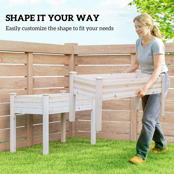 2 Tiers Raised Garden Bed, Wooden Elevated Planter Box with Legs Gardening Planting Bed with 2 Compartments for Flower Vegetable Herb Grow, Natural