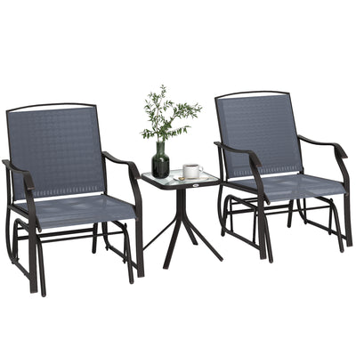 Glider Rocking Chair & Table Set 2 Single Seaters Rocker Garden Swing Chair Patio Furniture Bistro Set Grey