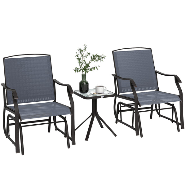 Glider Rocking Chair & Table Set 2 Single Seaters Rocker Garden Swing Chair Patio Furniture Bistro Set Grey