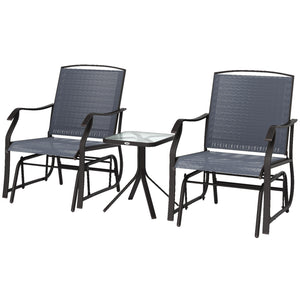 Glider Rocking Chair & Table Set 2 Single Seaters Rocker Garden Swing Chair Patio Furniture Bistro Set Grey