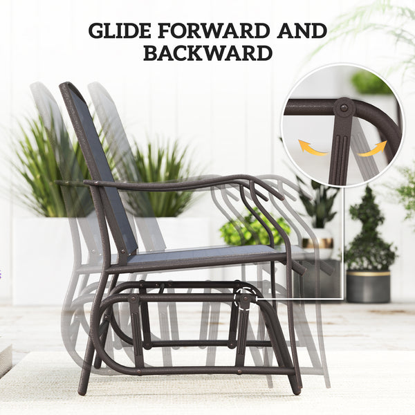3 Piece Patio Glider Set, Outdoor Gliders with Glass Top Table, Breathable Mesh Seat, or Garden, Country Yard, Porch, Grey