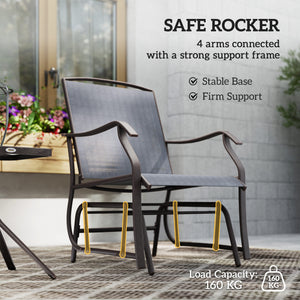 3 Piece Patio Glider Set, Outdoor Gliders with Glass Top Table, Breathable Mesh Seat, or Garden, Country Yard, Porch, Grey