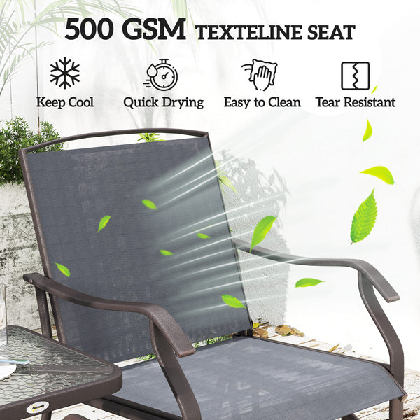 Glider Rocking Chair & Table Set 2 Single Seaters Rocker Garden Swing Chair Patio Furniture Bistro Set Grey