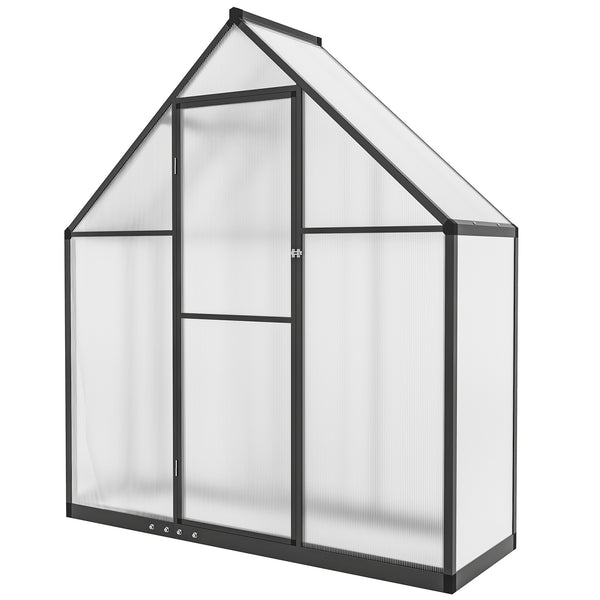 5.5 x 6.5ft Polycarbonate Greenhouse with Swing Door and Adjustable Window, Walk-in Greenhouse Aluminium Garden Green House for Patio Garden Backyard, Black