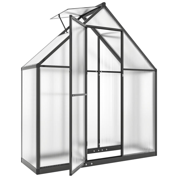 5.5 x 6.5ft Polycarbonate Greenhouse with Swing Door and Adjustable Window, Walk-in Greenhouse Aluminium Garden Green House for Patio Garden Backyard, Black