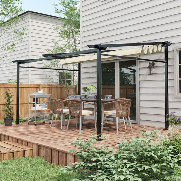 10' x 13' Metal Pergola with Sliding Roof Canopy, Retractable Pergola Canopy for Outdoor, Patio, Beige