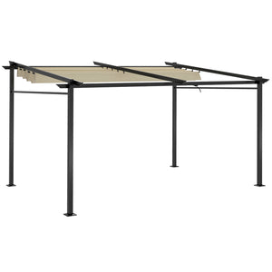 10' x 13' Metal Pergola with Sliding Roof Canopy, Retractable Pergola Canopy for Outdoor, Patio, Beige