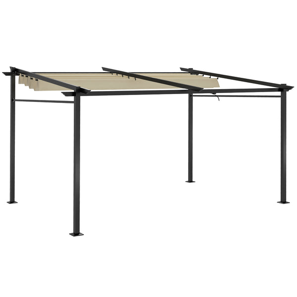 10' x 13' Metal Pergola with Sliding Roof Canopy, Retractable Pergola Canopy for Outdoor, Patio, Beige