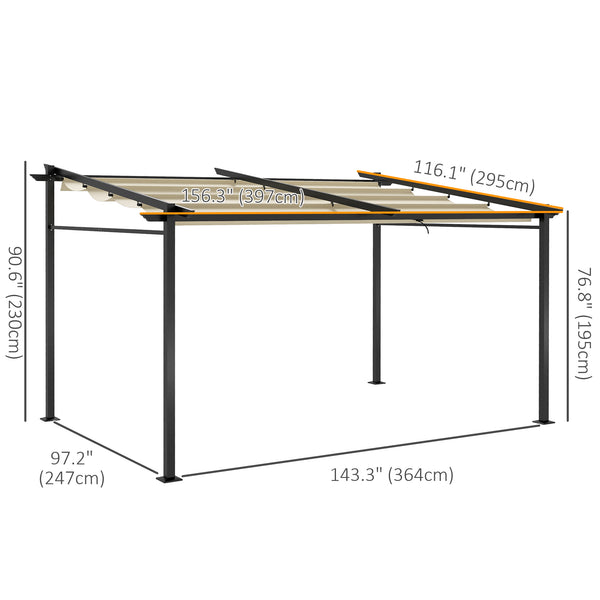 10' x 13' Metal Pergola with Sliding Roof Canopy, Retractable Pergola Canopy for Outdoor, Patio, Beige