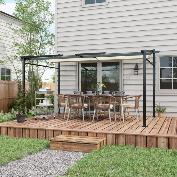 10' x 13' Metal Pergola with Sliding Roof Canopy, Retractable Pergola Canopy for Outdoor, Patio, Beige