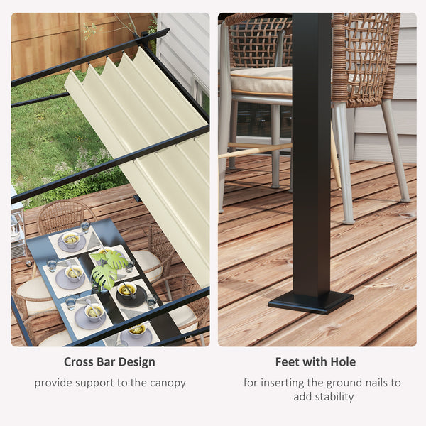 10' x 13' Metal Pergola with Sliding Roof Canopy, Retractable Pergola Canopy for Outdoor, Patio, Beige