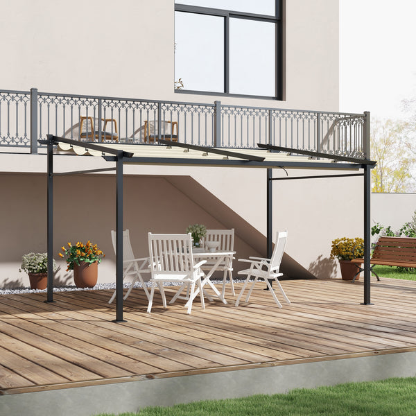 10' x 13' Metal Pergola with Sliding Roof Canopy, Retractable Pergola Canopy for Outdoor, Patio, Beige