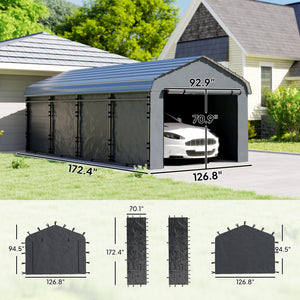 Carport Replacement Sidewall Panels Set of 4 for 10' x 15' Carports, UPF50+ Waterproof PE Tarp Replacement Side Wall Cover with Zipper Door, Top Cover and Frame Not Included, Dark Gray