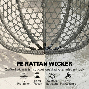 Hanging Egg Chair, Indoor Outdoor Rattan Hammock Swing Chair with Stand, Safety Strap, Foldable Basket, Thick Cushion, Headrest, Metal Frame for Garden Balcony Patio Lounge Porch, Dark Grey