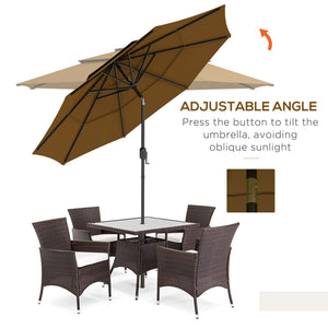 Outsunny 9FT 3 Tiers Patio Umbrella Outdoor Market Umbrella with Crank, Push Button Tilt for Deck, Backyard and Lawn, Tan