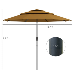 Outsunny 9FT 3 Tiers Patio Umbrella Outdoor Market Umbrella with Crank, Push Button Tilt for Deck, Backyard and Lawn, Tan