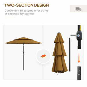 Outsunny 9FT 3 Tiers Patio Umbrella Outdoor Market Umbrella with Crank, Push Button Tilt for Deck, Backyard and Lawn, Tan