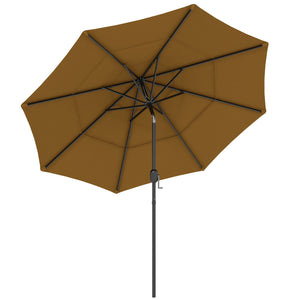 Outsunny 9FT 3 Tiers Patio Umbrella Outdoor Market Umbrella with Crank, Push Button Tilt for Deck, Backyard and Lawn, Tan