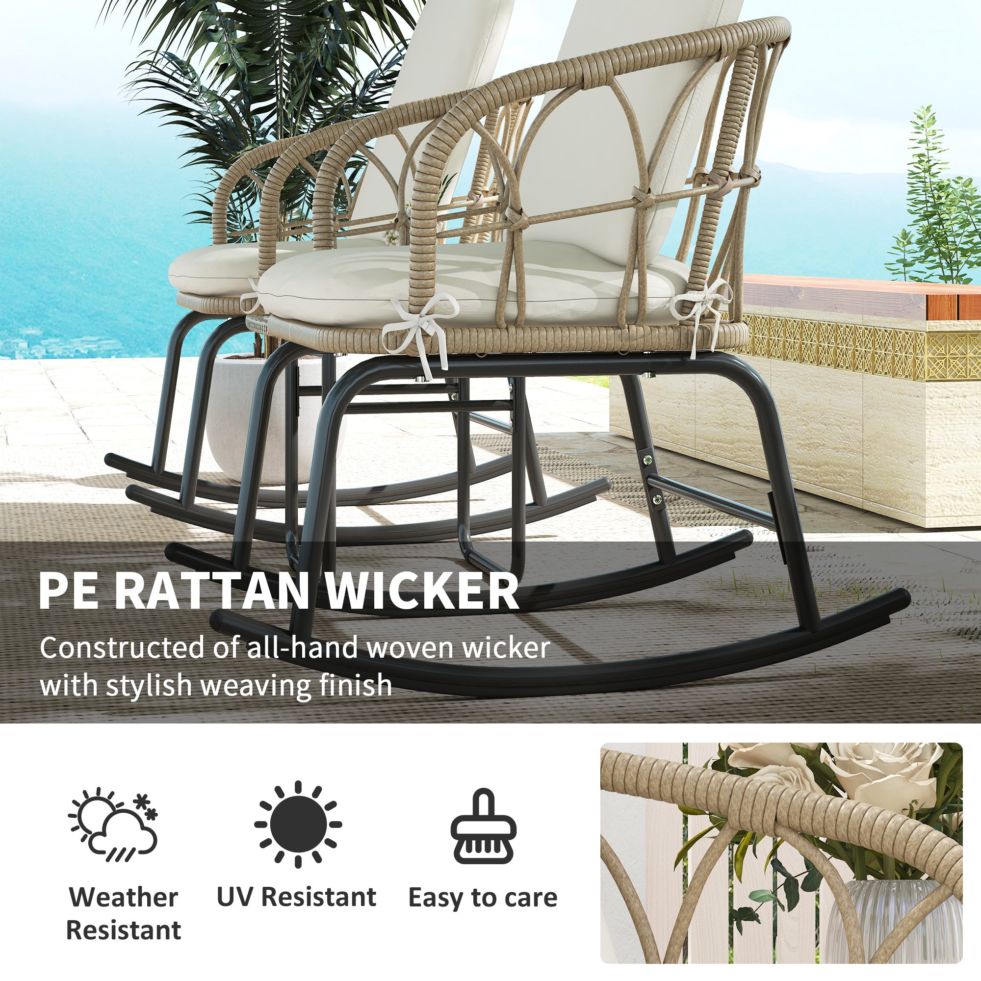 Outsunnny Pieces Patio Rocking Chair Patio Set with Cushions