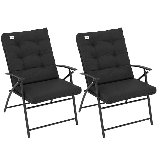Set of 2 Outdoor Dining Chairs, Folding Patio Chair with Adjustable Backrest, Padded Folding Chairs for Outdoor Events, Black