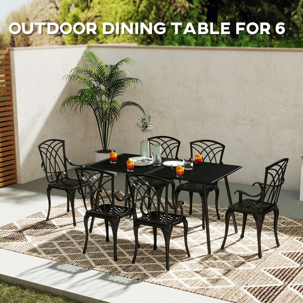 Garden Table for 6 Person, Rectangle Outdoor Table with Easy Clean Slat Top, Rust Resistant Steel Frame, for Deck, Balcony, 150 x 80 x 74 cm, Black