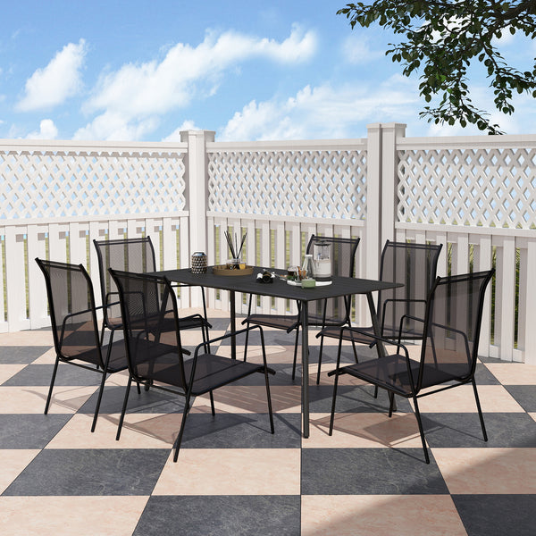 Garden Table for 6 Person, Rectangle Outdoor Table with Easy Clean Slat Top, Rust Resistant Steel Frame, for Deck, Balcony, 150 x 80 x 74 cm, Black