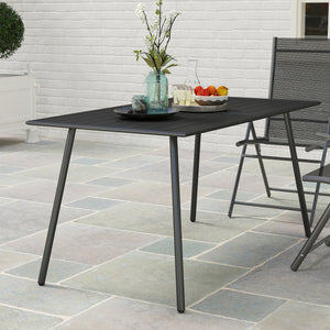Garden Table for 6 Person, Rectangle Outdoor Table with Easy Clean Slat Top, Rust Resistant Steel Frame, for Deck, Balcony, 150 x 80 x 74 cm, Black