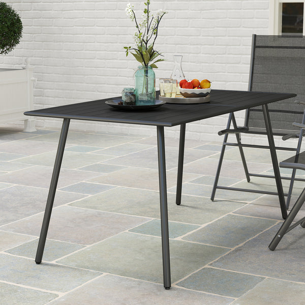 Garden Table for 6 Person, Rectangle Outdoor Table with Easy Clean Slat Top, Rust Resistant Steel Frame, for Deck, Balcony, 150 x 80 x 74 cm, Black